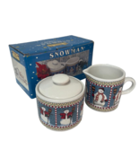 Debbie Mumm Snowman Christmas Sugar Bowl And Creamer Set By Sakura 1997 New - $22.34