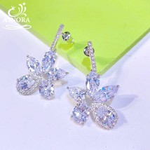 Fashion White Color Flower Shape Zircon Water Drop Crystal Drop Earrings for Wom - £27.34 GBP