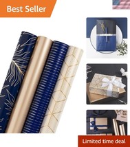 Versatile 4-Pack Navy &amp; Gold Floral Wrapping Paper Rolls - Ideal for Hol... - $784.64 MXN