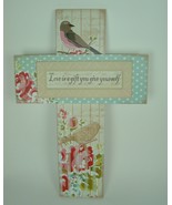 Wall Decor Cross Love Is A Gift You Give Yourself Large Floral Bird Cott... - £11.59 GBP