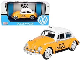 1966 Volkswagen Beetle &quot;Taxi&quot; Yellow with White Top 1/24 Diecast Model C... - £35.65 GBP