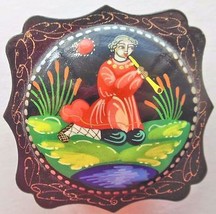 Flute Playe Palekh Style Miniature Lacquer Box  Russian Hand Painted  tr... - £31.11 GBP