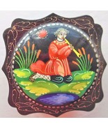Flute Playe Palekh Style Miniature Lacquer Box  Russian Hand Painted  tr... - £30.68 GBP