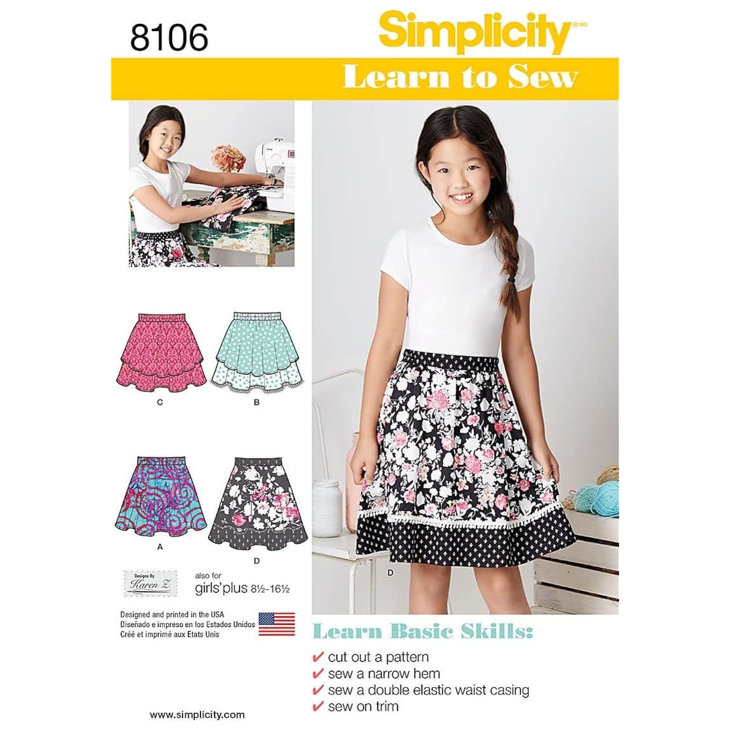 Primary image for Simplicity 8106 Easy to Sew Girl's Layered Skirt Sewing Pattern, Size 8-16