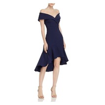 Aqua Womens 6 Navy Blue Off The Shoulder Hi Low Dress NWT C81 - £95.15 GBP