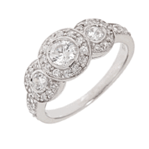 14K Weiß Vergoldet 3-Stone Natürlich Moissanit Verlobung Halo Versprechen Ring - £81.18 GBP
