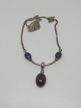 Vintage Sterling Silver 925 Amethyst Cabochon Collar Necklace 15&quot; - £27.67 GBP