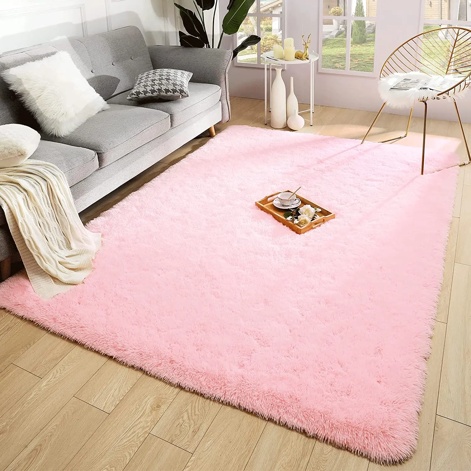 Soft Modern Pink Rugs Shaggy Fluffy Living Room Plush Carpets for Children - £12.41 GBP+
