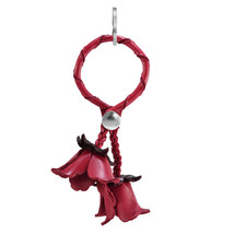 Stunning Dangling Red Ruffled Roses Leather Bag Ornament Keychain - £14.55 GBP