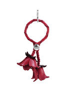 Stunning Dangling Red Ruffled Roses Leather Bag Ornament Keychain - £14.53 GBP