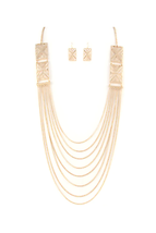 Gold Tribal Layered Simple Necklace Earring Set - £18.87 GBP