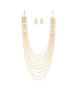 GOLD TRIBAL LAYERED SIMPLE NECKLACE EARRING SET - £19.16 GBP