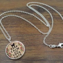 Keep Calm and Love Cats Necklace Glass Dome NEW - £7.27 GBP