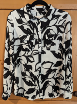 Ann Taylor Loft Long Sleeve Blouse Small Black White Leaf Pattern Polyester - £13.79 GBP