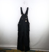 Vintage 90s Carhartt Mens 36x30 Spell Out Quilted Double Knee Overalls Black - £86.80 GBP