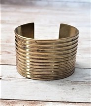 Vintage Bracelet / Bangle Gold Tone Corrugated Design - Some Marks - $12.99