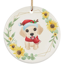 Cute Golden Retriever Dog Ornament Sunflower Wreath Christmas Gift Tree Decor - £11.73 GBP