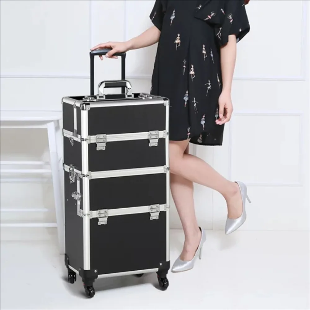4 360-degreed Wheel 3-in-1 Professional Aluminum Artist Rolling Trolley Makeup T - £146.78 GBP