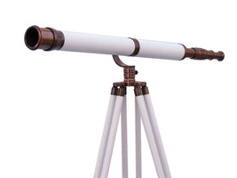 Floor Standing Antique Copper With White Leather Galileo Telescope 65&quot;&quot; - £273.39 GBP