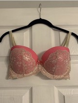 Victoria&#39;s Secret Bra Womens 34D Pink Beige Shimmer Lace Lined Demi Drea... - £11.06 GBP