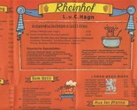 Rheinhof German Restaurant Menu L. u. C. Hagn - £14.21 GBP