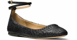 Michael Kors Collection Dunbar Woven Ankle Strap Flats Black 37.5 weave leather - £77.79 GBP