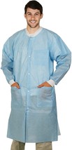 10 Sky Blue Disposable Lab Coats 45/gsm Small /w Snaps Front, Knit Cuffs - £25.52 GBP