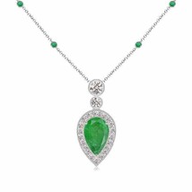 ANGARA Inverted Pear Emerald Necklace with Diamonds in 14K Solid Gold | 18&quot;Chain - £1,100.36 GBP
