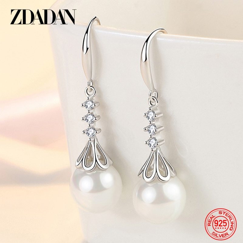 Primary image for 925 Sterling Silver Drop Shaped Pearl Long Dangle Earring For Women Fashion Wedd