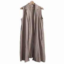 Eileen Fisher Long Vest Linen Tencel Khaki Tan Open Front Minimalist, Size XS - £68.61 GBP