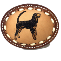 Vintage Black Brown Dog Embroidered Brown Leather Belt Buckle Laced Whip... - $39.00