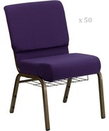 50x Royal Purple 21&#39;&#39; Wide Church Chairs Gold Frame Book Rack 4” Seat - $4,449.89+