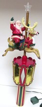Mr Christmas Revolving Light Up Santa Figure &amp; Reindeer on Carousel 14&quot; Vintage - £50.76 GBP
