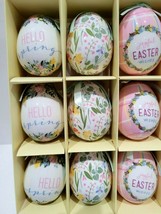 Easter Floral HELLO SPRING Pink Blue Tree Egg Ornaments Home Decor Set of 9 - £15.79 GBP