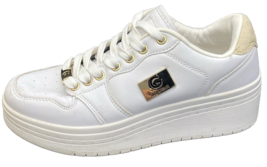 Guess Shoes Women&#39;s Size 7.5 Platform Leather Sneakers White Gold Lace Up - £14.23 GBP