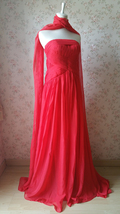 Elegant Red Strapless Sheer Mermaid Maxi Dress Chiffon Sheath Red Evening Dress image 3