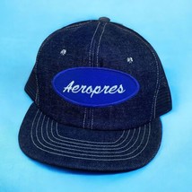 Vintage Aeropres Trucker Hat Snapback Blue Denim Cap Mesh Patch Made USA Large - £10.93 GBP