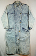 Vintage Denim Jean Small Petite Duster Collar Trench Coat Acid Wash Button - £69.92 GBP