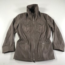 JANA KOS Rain Coat Womens Small Brown Tiny Houndstooth Full Zip Long Sleeve - $29.69