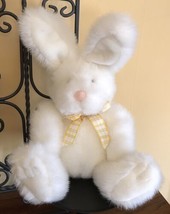 RUSSplus Russ Berrie White Rabbit Plush Stuffed Animal 6113TF Yellow Gingham Bow - £10.29 GBP