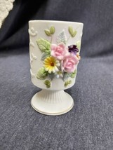 Lefton China White Pink Roses Cigarette Holder Cup Bud Vase 1196 ECU - £6.31 GBP