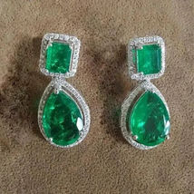 3 Ct Pear Cut Green Emerald Women&#39;s Drop &amp; Dangle Earrings 14K White Gol... - $89.99