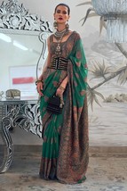 Dark Green Kashmiri Silk Saree With Blouse Piece || Handloom Weaving || designer - £113.88 GBP
