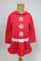 Nannette Girls Size 24m Sweater Dress Coral Pink Long Sleeve Flowers - £7.90 GBP