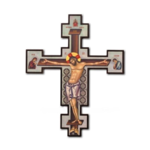 12&quot; Wooden Glass Crucifix Byzantine Orthodox Wall Mounted Cross 30cm - £36.34 GBP