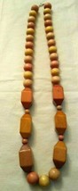 Chunky Wood Bead Necklace Natural Pink Ball &amp; Long Hexagon Shape - Fast Free Shp - $11.68