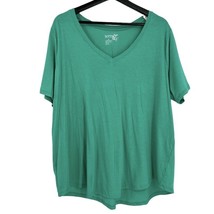 Women&#39;s Plus Size V Neck T-shirt GREEN Super Soft Curved Hem Terra &amp; Sky NEW - £15.92 GBP