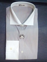 Men&#39;s Shirts Man Shirt 37 XS striped Brown Neck White French Elegant Play - £30.67 GBP
