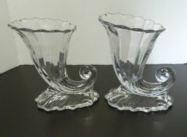Warwick Line Heisey Panels Pattern Lot of Two Cornucopia Clear Crystal Vases - £19.23 GBP