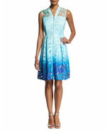NWT Elie Tahari Kalli Sleeveless Zip-Front Ombre Lace Dress, Light Blue ... - £97.77 GBP